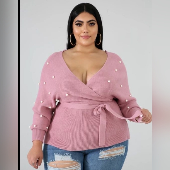 Zenobia Sweaters - Knit Sweater w/ Pearl Accents